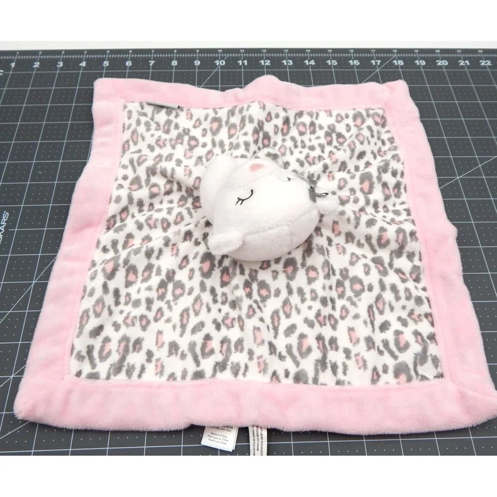 Carters White Bear Baby Lovey Security Animal Cheetah Print Pink Gray Plush Toy